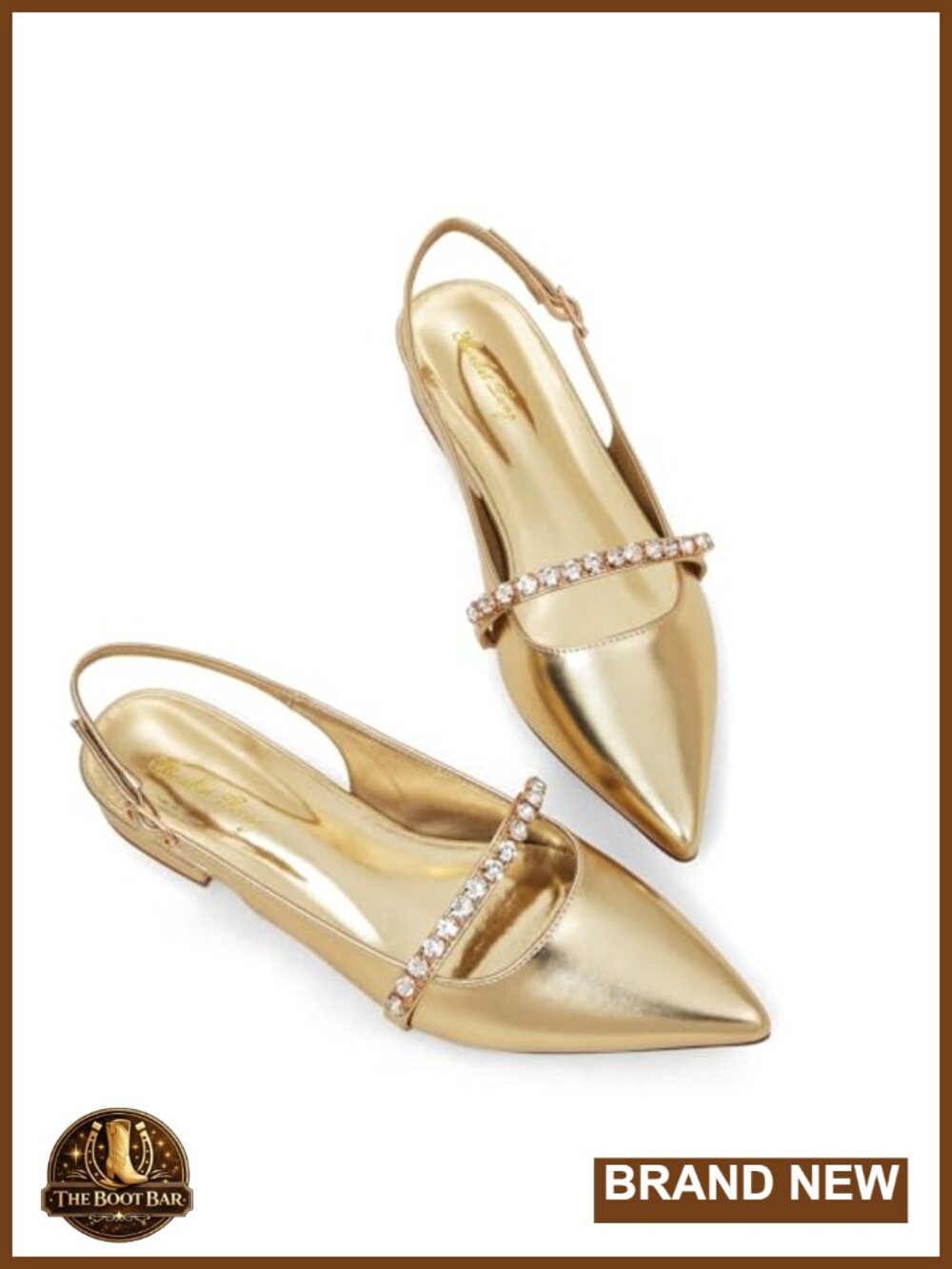 Slingback Flats Pointed Toe Rhinestone Dressy Shoes Low Heel